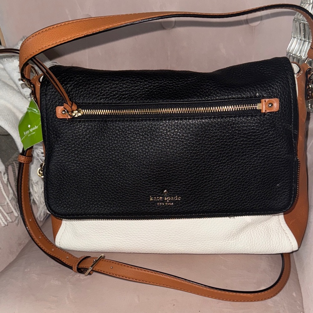 Kate Spade Black, White, and Brown Shoulder Bag
